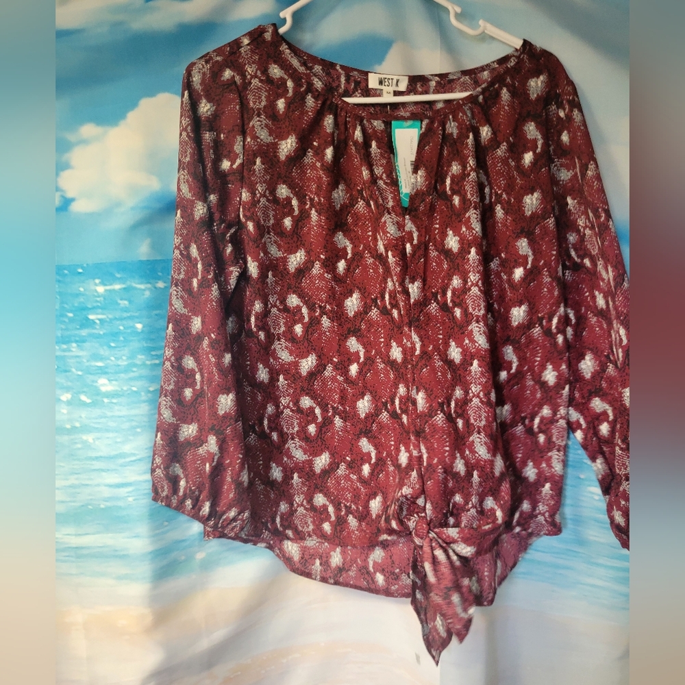West K NWT Stitch Fix Casiya Tie Front Blouse Burgundy Women's Size Medium‎